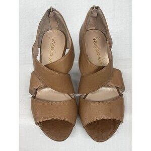 Franco Sarto Leather Cross Strap Open Toe 3.5” Wedge Shoe Sandal